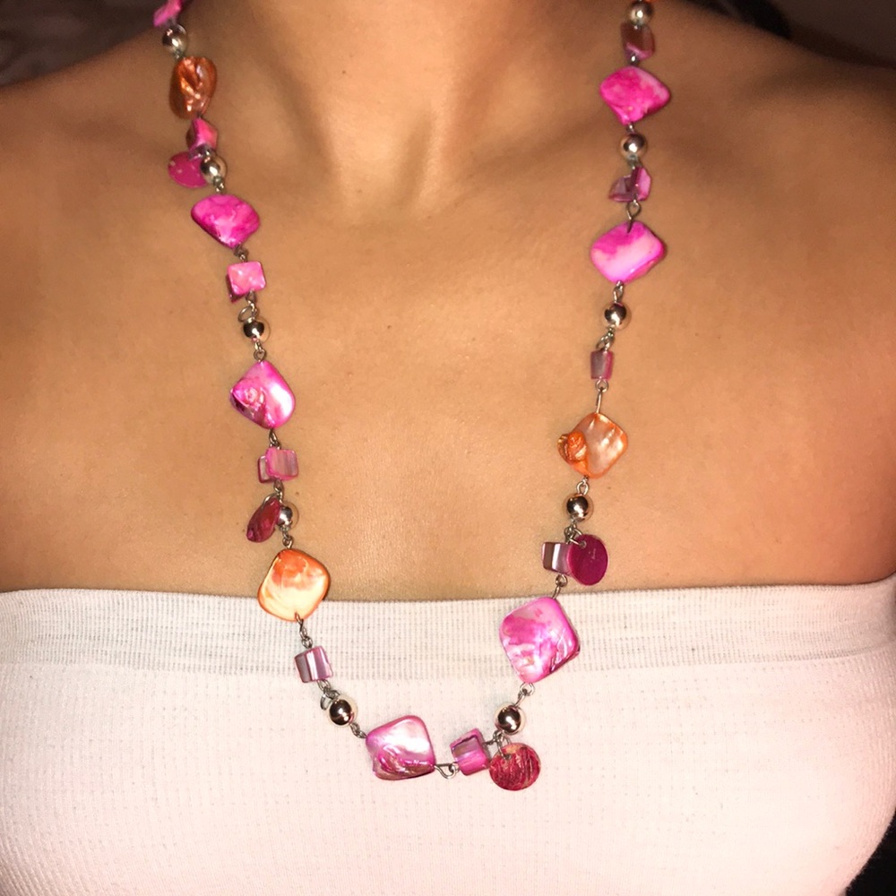 Orange and pink long necklace